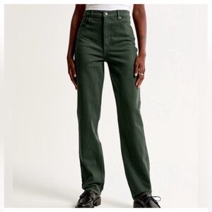 Abercrombie & Fitch Curve Love High-Rise Straight Leg Jeans in Forest Green